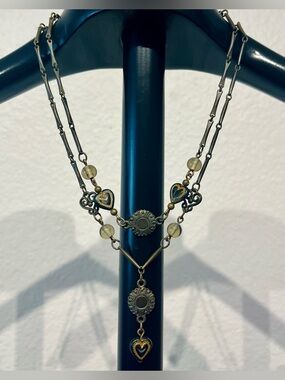 Myka Antique-Style Double Strand Heart Pendant Necklace